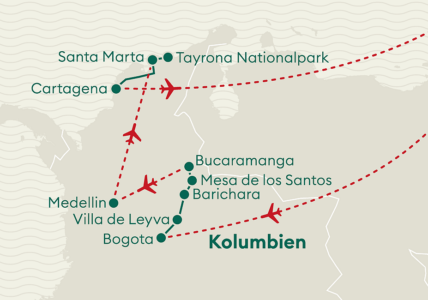 Reiseverlaufskarte Kolumbien Privatreise